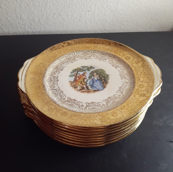 EXQUISITE VTG Imperial 22K Gold Gilded Sabin China 8" Salad Plates Set of 8. - Picture 6 of 7